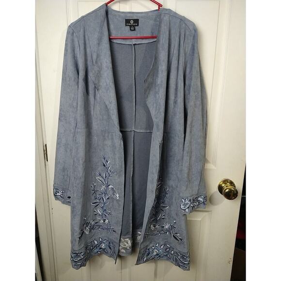 Curations Grey Blue Embroidery Floral Long Sleeve Lon Open Jacket. Size S - Picture 1 of 10